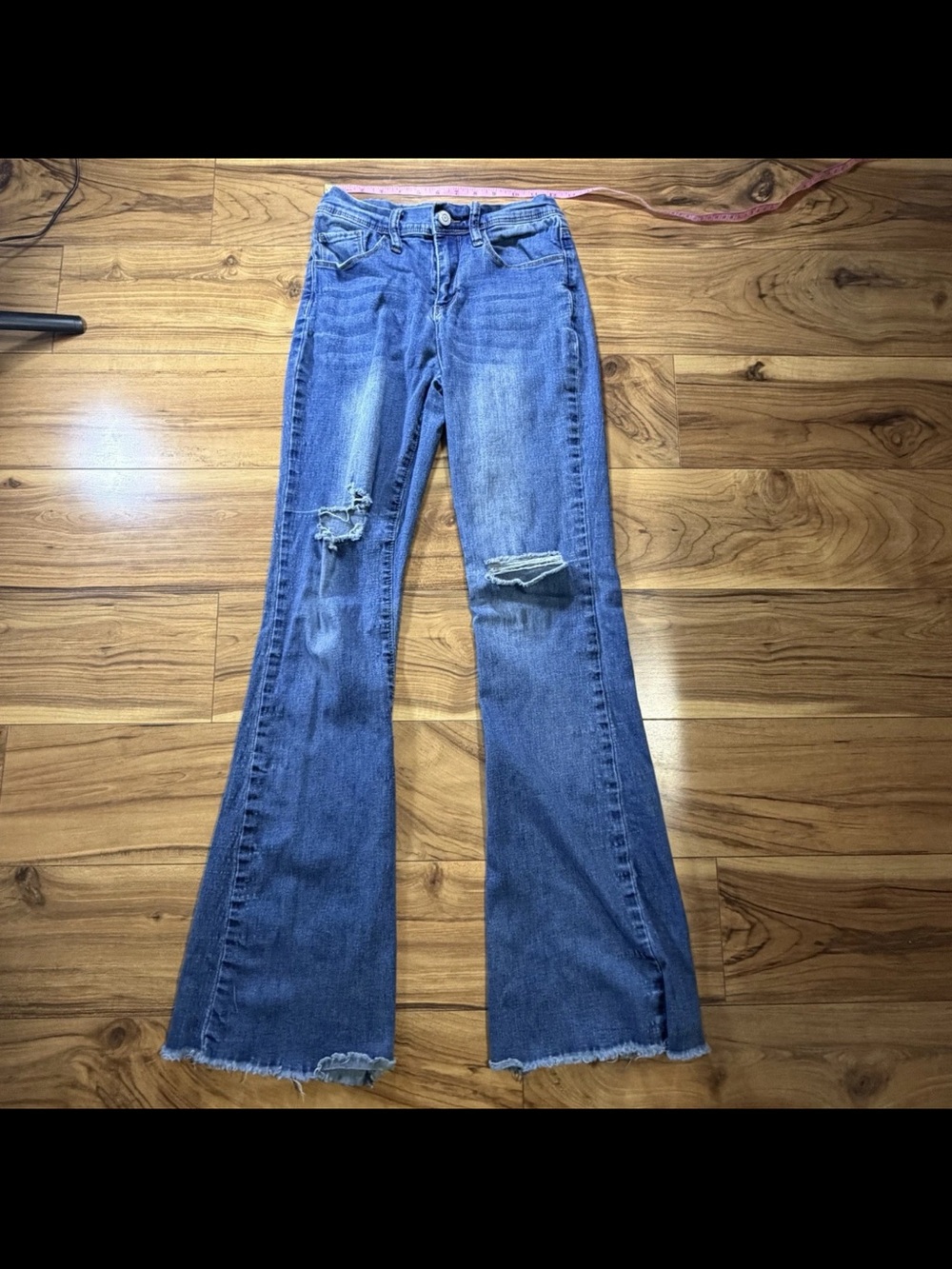 Mi Blue Distressed Flare Jeans